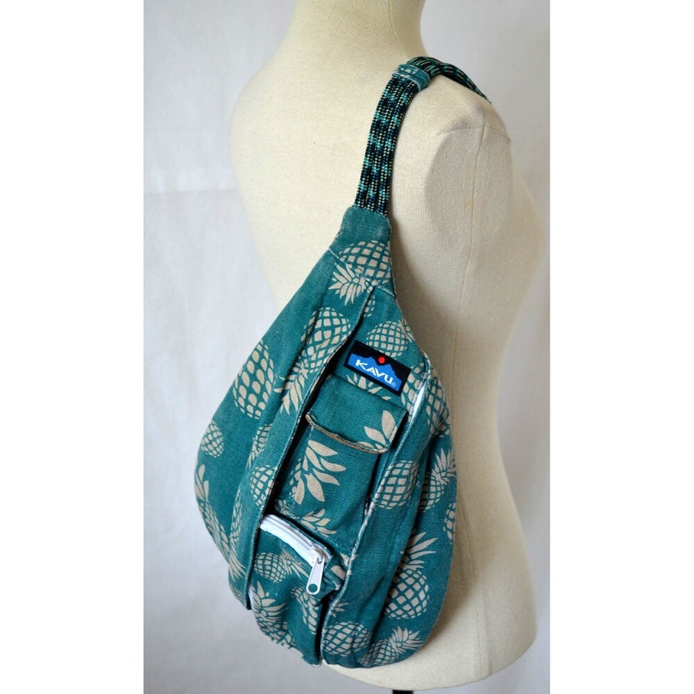 KAVU Mini Canvas Sling Bag Teal Pineapple Express Passion Purse Backpack